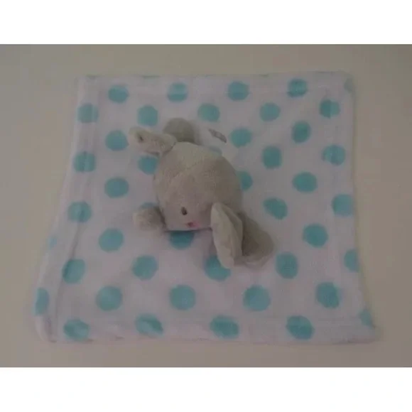 INF INC Elephant Lovey Security Blanket Gray White Aqua Blue Polka Dot RN 130369